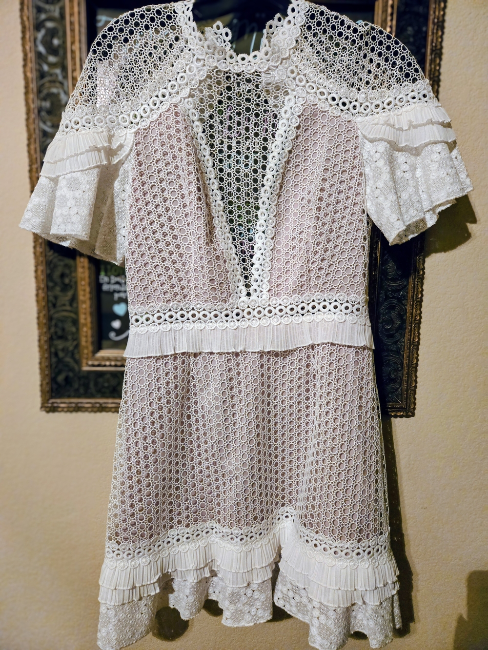SAYLOR White and Lavender Lace Mini Dress
